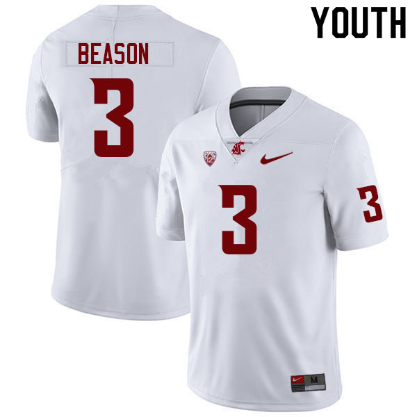 Youth #3 Zeriah Beason Washington State Cougars College Football Jerseys Sale-White - Click Image to Close